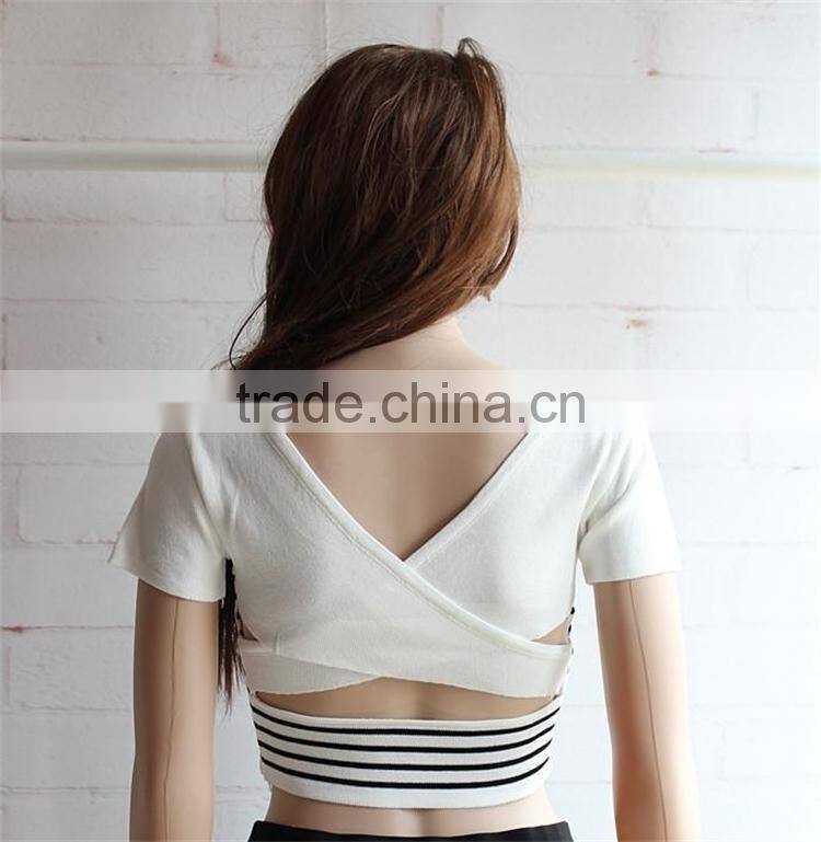 most popular high quality fashion sublimation tshirt women's v neck striped t shirt