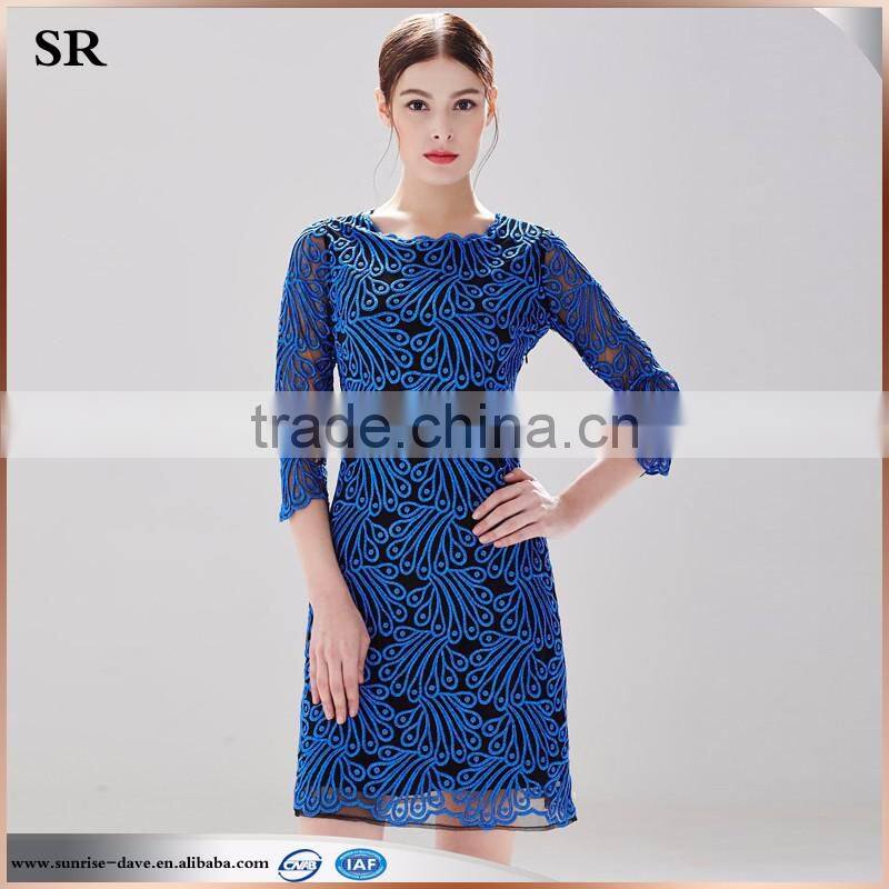 latest fashionable lady's high quality casual simple slim lace dress