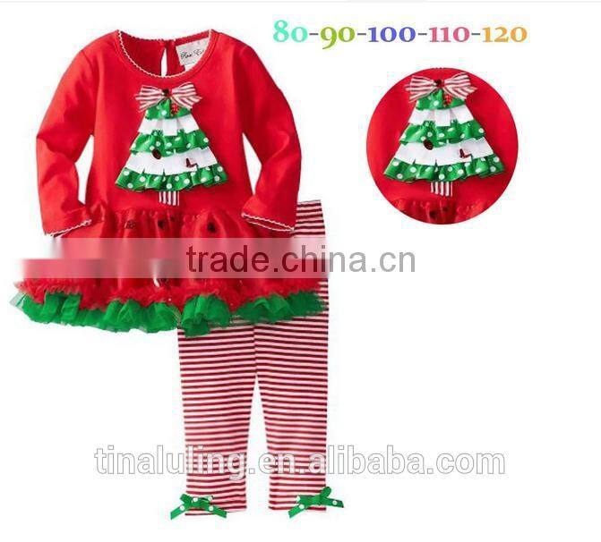 New 2015 Fashion Baby Girls Christmas Clothing Children Santa Claus t shirts+Polka dots legging skirts 2pcs outfits