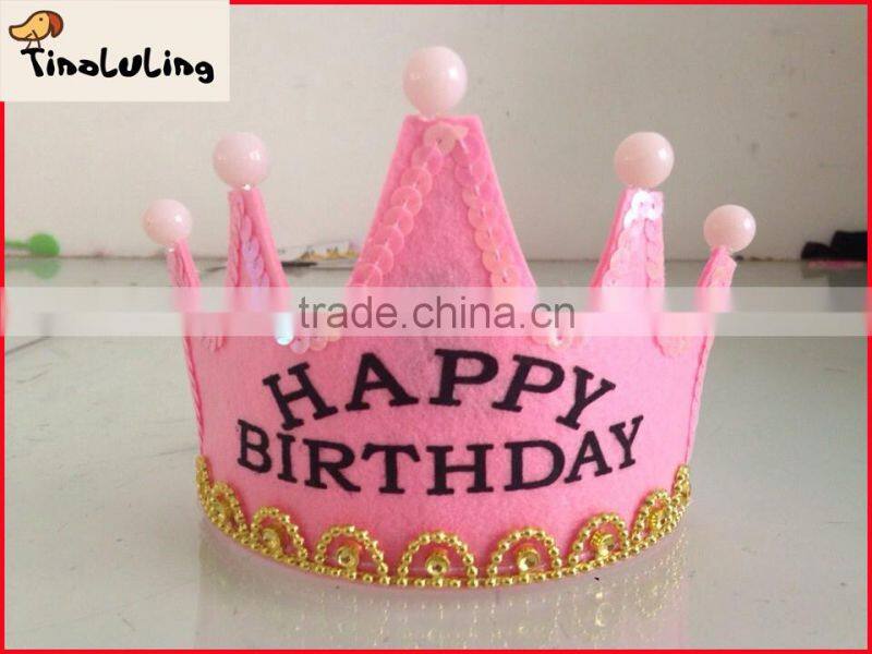 2015 pink happy birthday headwear pageant crowns hair accessory with light