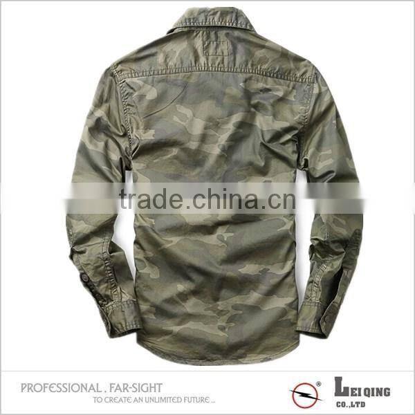 Cotton fashion olive green military style long sleeve shirt