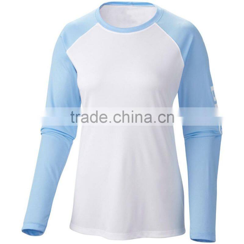 wholesale breathable long sleeve polyester two tone t-shirt for woman