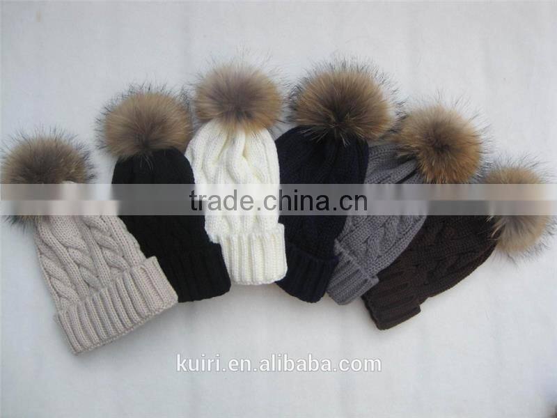 Children Fur Pompom Hat Baby Boys Girls Winter Beanie Hats Wool Knitted Caps For Kids 2016 Hot Sale