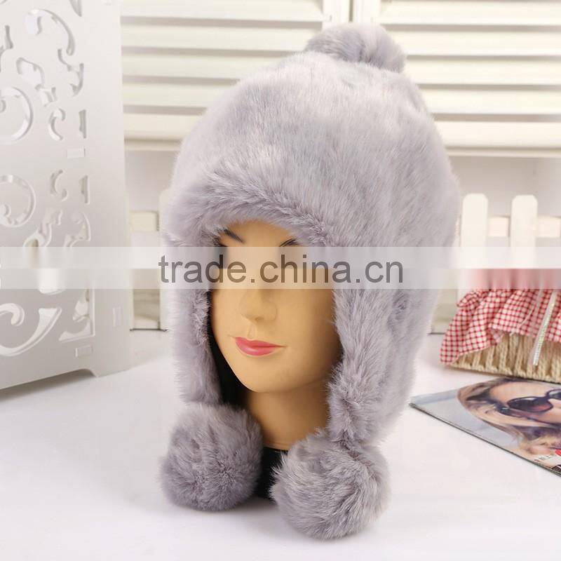 New Hot Faux Fox Fur Knitted Beanies Cap Winter Hats For Women Cute Fashion