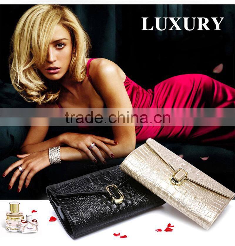 Hotsale Fashion Women Ladies Clutch Evening Bag With Chain Strap Genuine Leather Women Purse