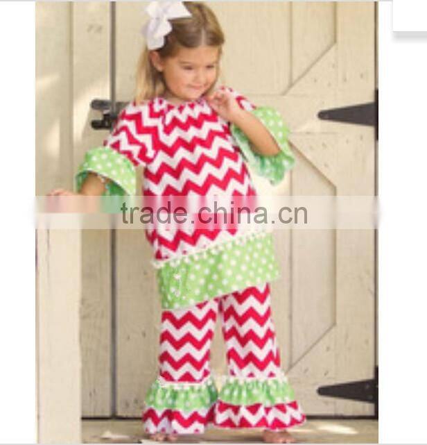 wholesale kids christmas pajamas 100% cotton for American Boutique Green stripes kids pajamas set baby and boy pajamas clothes