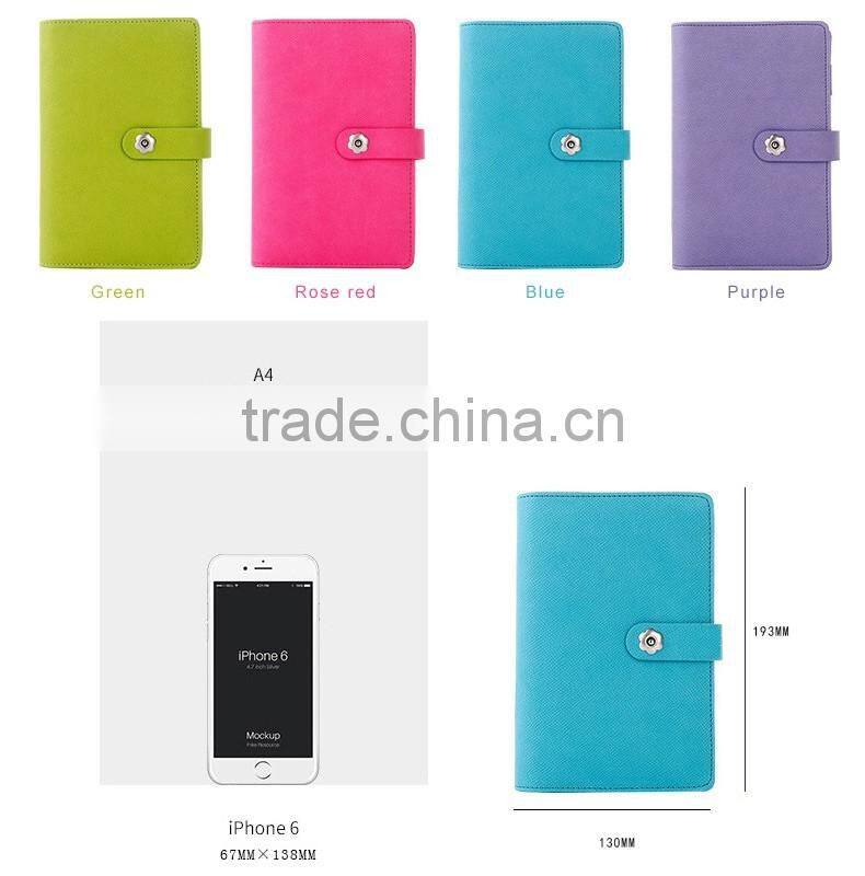 48K PU leather cover planner with metal clasp button embossed logo loose leaf binding organizer planner