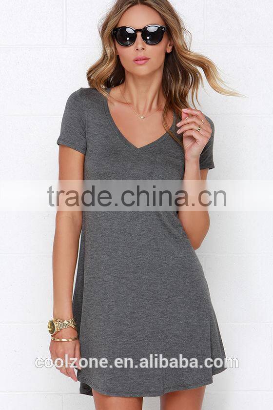 OEM service v neck short sleeves shirt dress women casual dress 2016