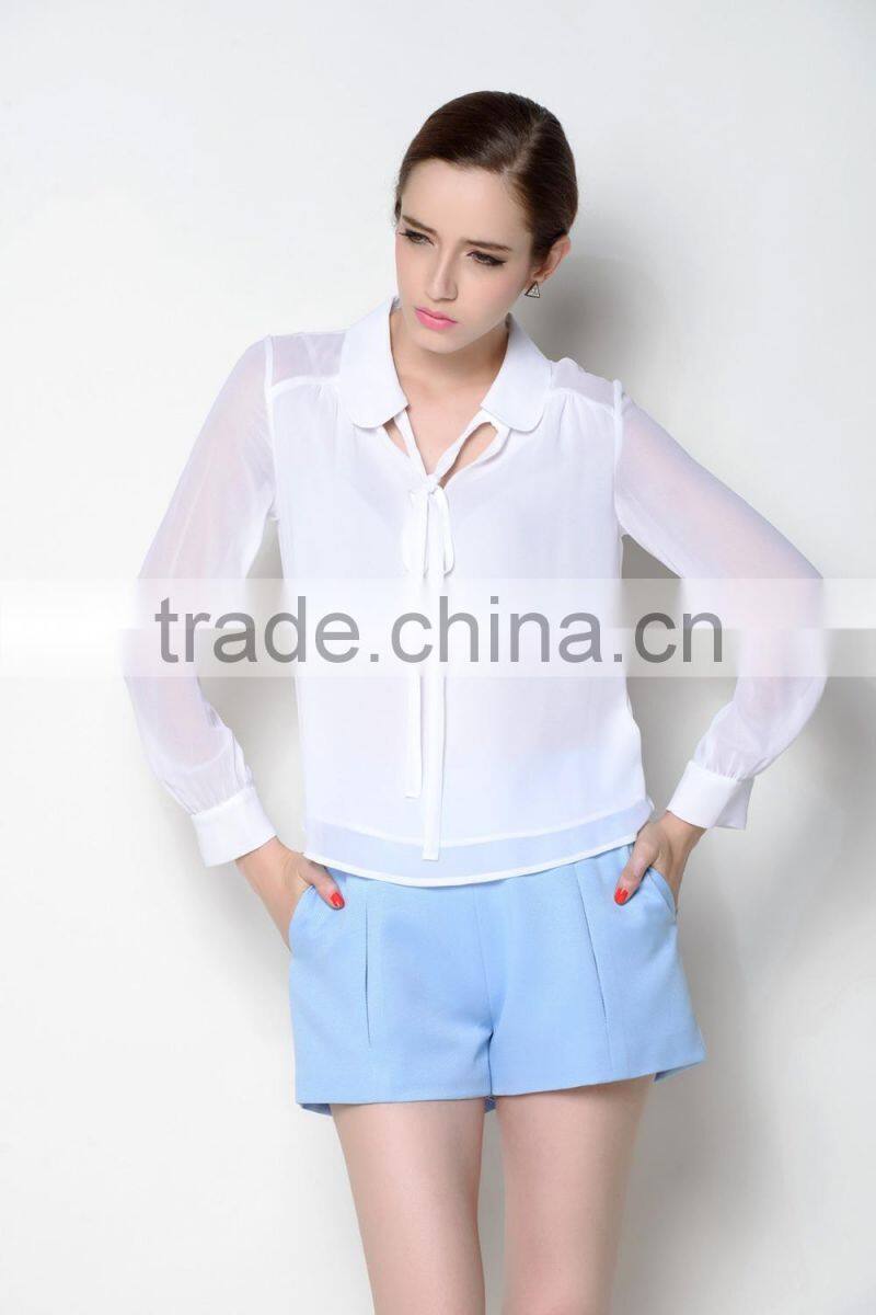 cute collar designed fashionable casual long sleeve women fashion blouse shirts