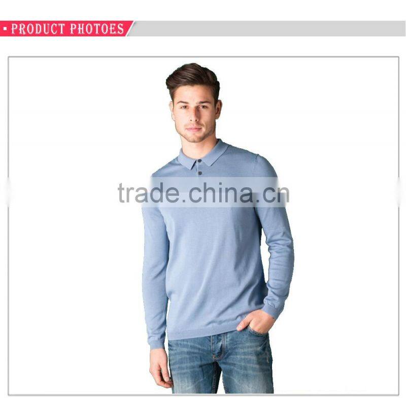 Custom fashion 100% cotton long sleeve knitted polo t shirt men 2016