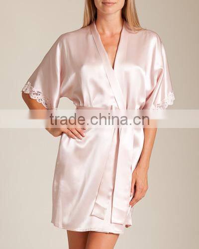 Wholesale new design plus pajamas satin dress blank plain short custom design satin Nighty robes women