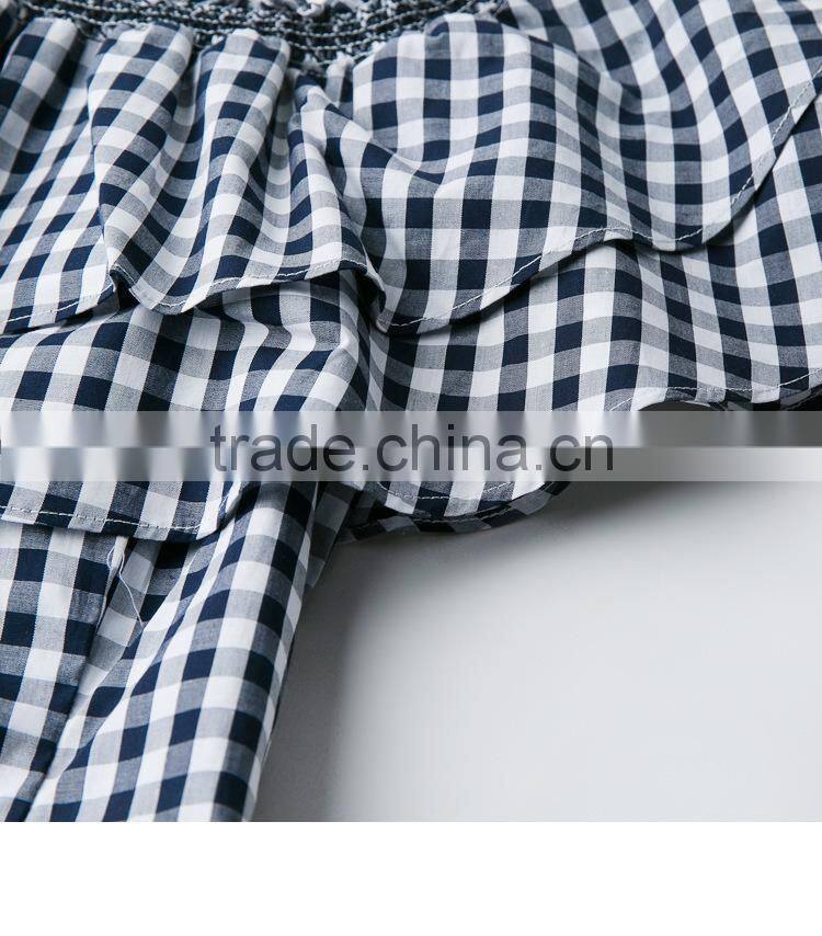 Dresses in casual Dresses Sweet And School Style Off Shoulder Blue&White High-Waist Slim Ruffle Dress