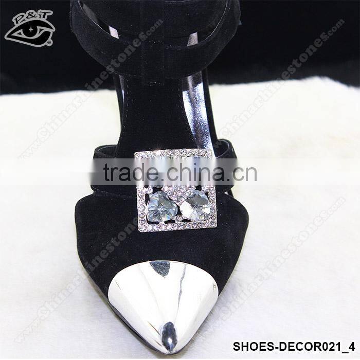 Shiny Square Shaped Crystal Rhinestone Ornament Accessories with metal clip for high heel shoe wedding shoes