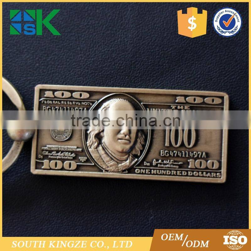 Custom metal alloy imitation dollar key chain travel commemorative small gift coin key chain