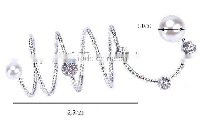 women Gold-plated Rhinestone Pearls Wrap Around Spiral Rings