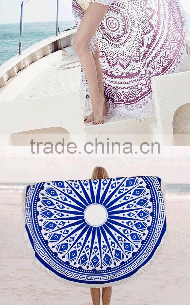 Microfiber screen print round beach blanket