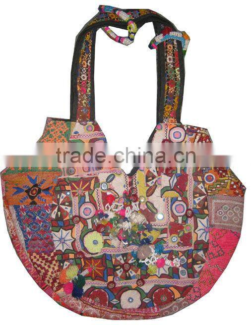 tribal ethnic bags with embroidery, tassels, pom-pom and coin