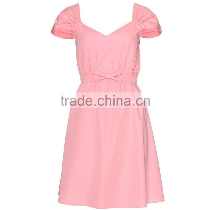 latest design blank dress .belted cotton dress, women ladies casual long dress