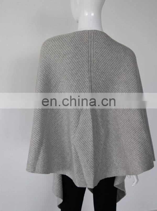 2015 new fashion style 7gg ribbed knitted pure cashmere poncho shawls