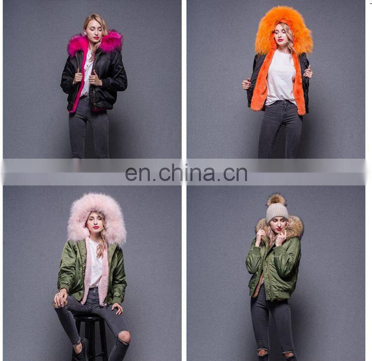 Goods in stock 2017 new arrive black bomber jacket with raccoon fur collar