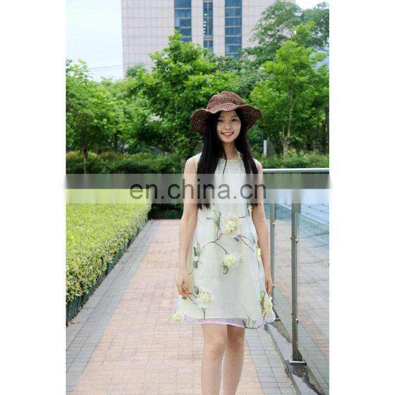 Women Sleeveless Embroidery Flower Chiffon Dress