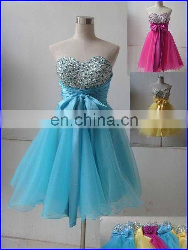 Hot sale Fashion Ball Gown Sweetheart Mini Organza With Bow Lace Up Corset Homecoming Dresses L24