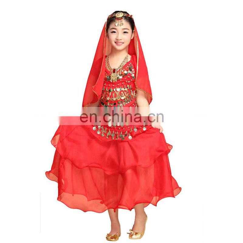 BestDance belly dance costume for kids Top 3 Layers Skirt Hip Scarf Veil Scarf