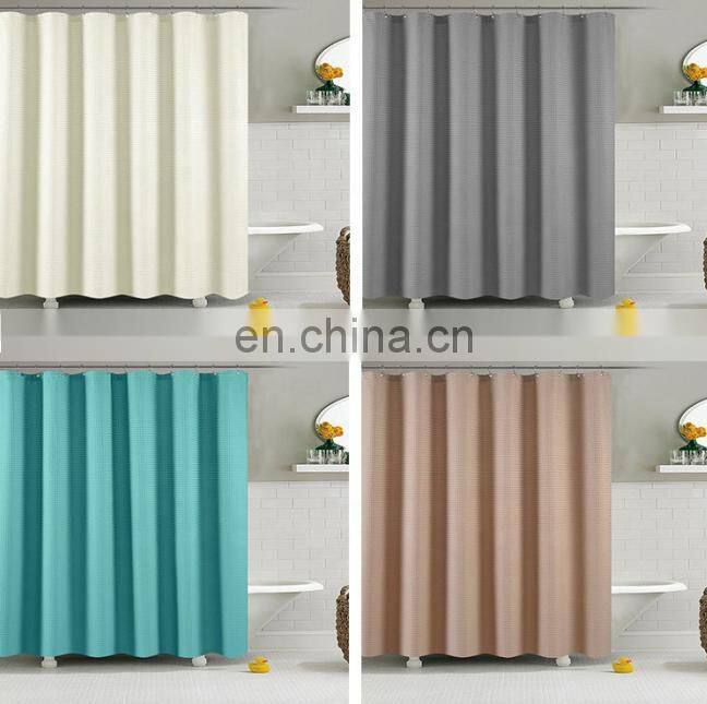 Fashion design logo printed waterproof portable custom polyester shower curtain