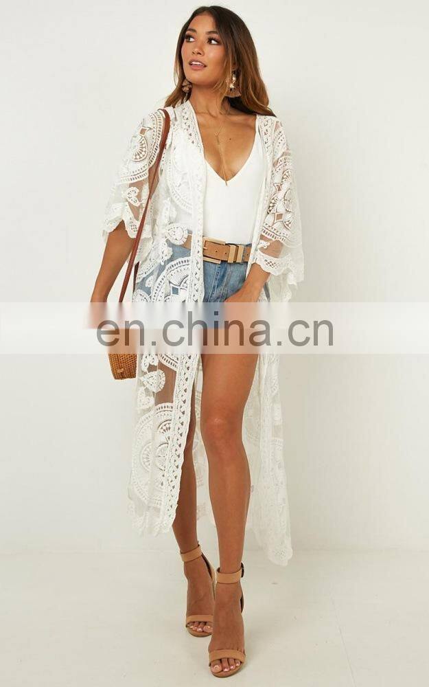 Beach dress floral embroidery swimwear women robe beach cardigan bathing suit cover ups for swimming