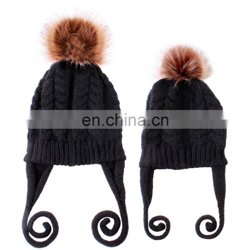Mom Kids Family Hats Family Matching Beanies set Baby Girl Knitted Winter Warm hats Stylish Kids Mom Cotton headwear