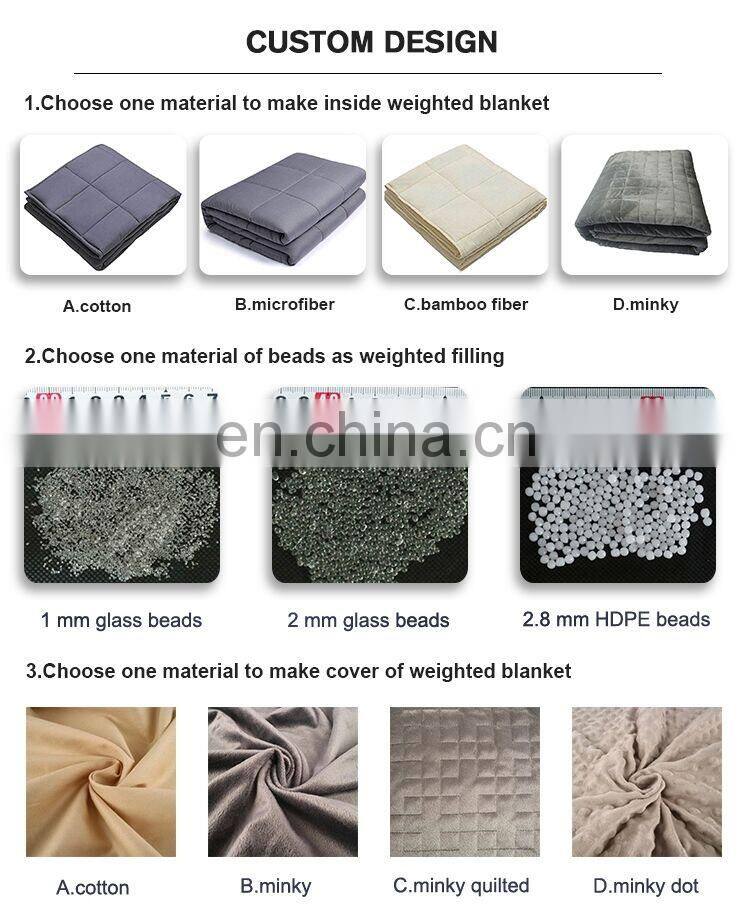 Hot selling Quality Premium Soft Minky Quilt Sensory 15Ibs Glass Beads Gray Color Sensory Weighted Blanket