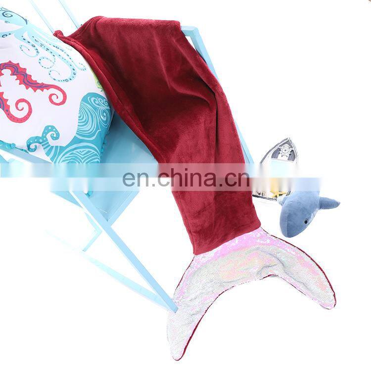 Wholesale Custom Soft Warm Knitting Fleece Shiny Sequin Mermaid Tail Blanket