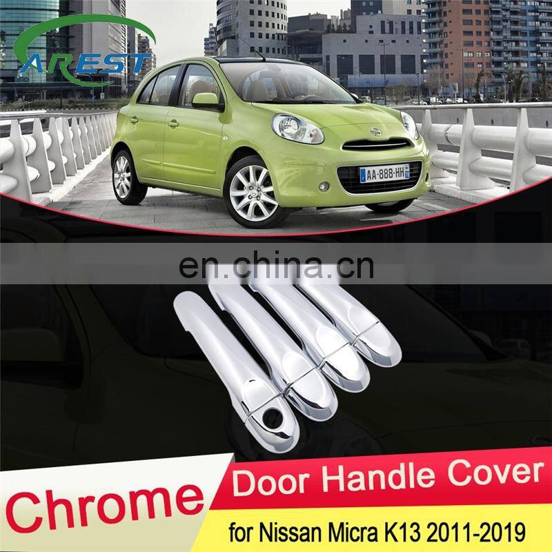for Nissan Micra K13 Renault Puls 2011~2019 Chrome Door Handle Cover Exterior Trim Car Stickers Accessories 2012 2013 2014 2015