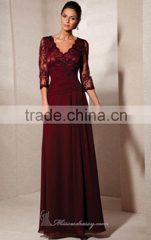 Elegant Mother of the Bride Dress with Beading and Appliques Three Quarter Sleeve High Quality Satin Mother of the Bride Dress