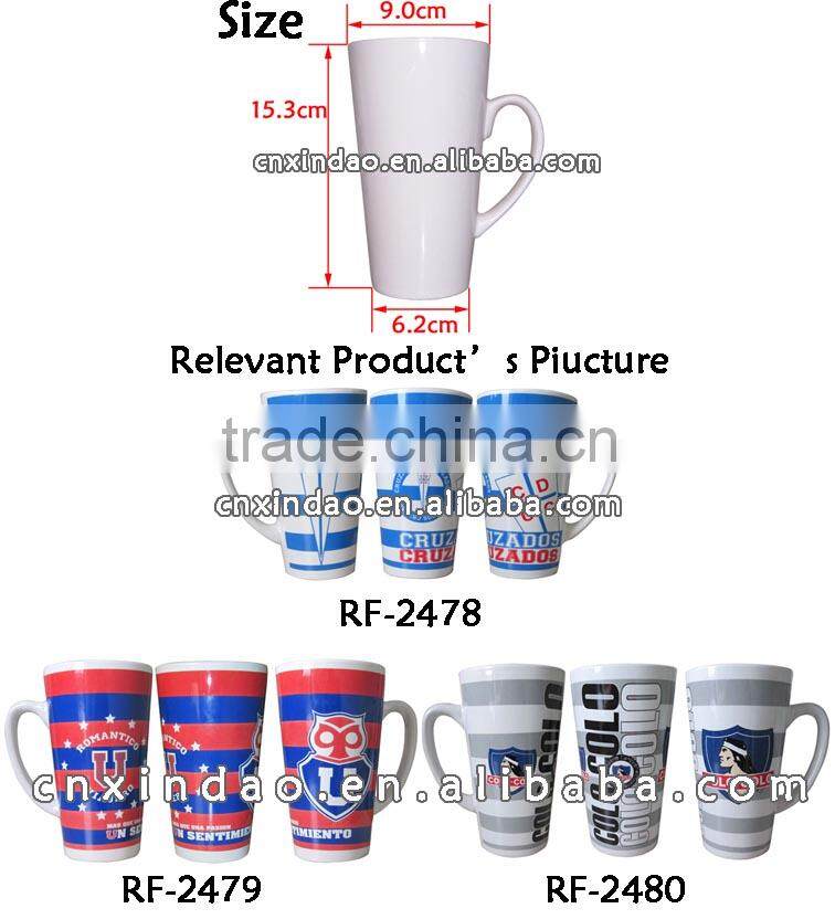 16OZ V Shape Wholesale White Porcelain Coffee Mug with Printing for World Cup 2014