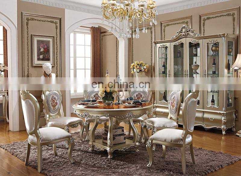 High quality european antique wooden round dinning table set 6 chairs