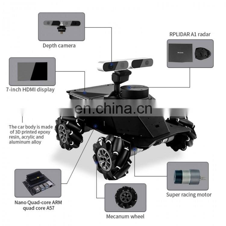 Assembled ROS MROS Lidar Car Mecanum Wheel Robot Car With 7" Touch Screen Range 12M/39.4FT