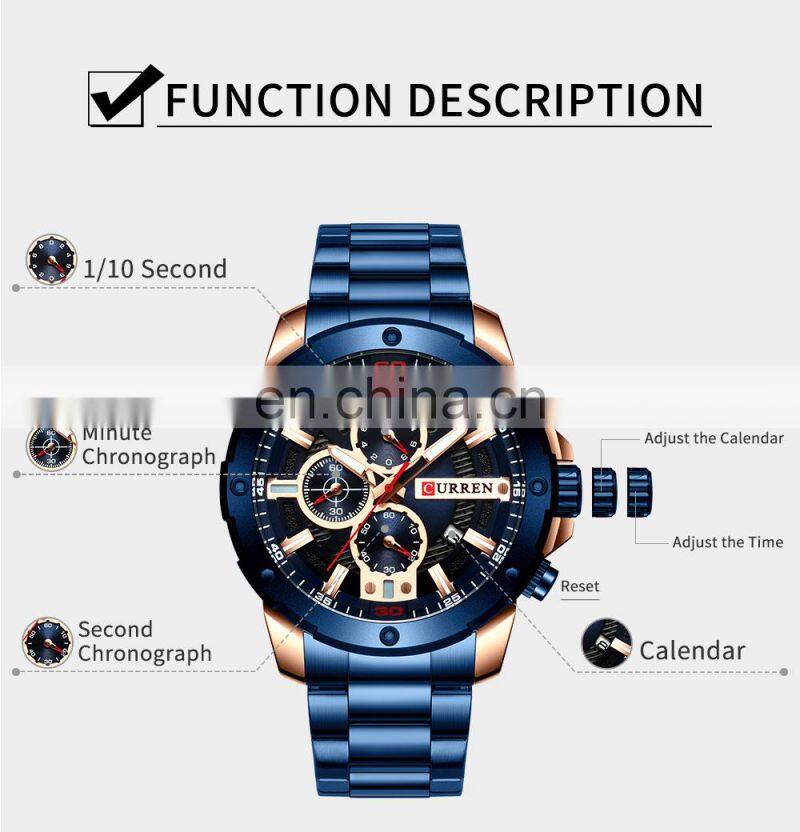 CURREN 8336 Men Chronograph Quartz Fashion Watches 3atm Waterproof Japan Movt Stainless Steel Big Dial Wrist Watch