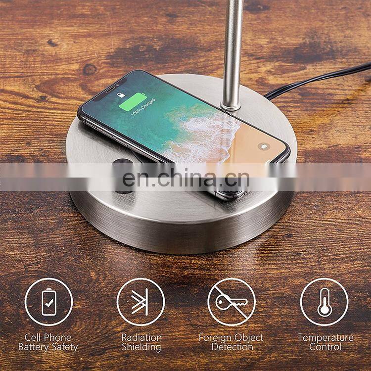 Edison Metal Base Office Lights Reading Desk Light LED Nightstand Desk Table Lamp with qi 5v induction Wireless Charger charging