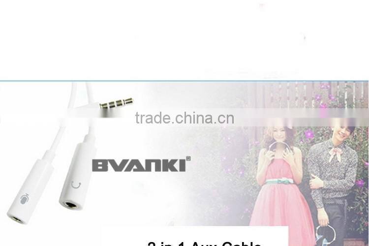 2016 online shopping Custom aux cable wholesale for iphone 3.5mm Y Splitter Audio Cable 1 male to 2 female audio cable