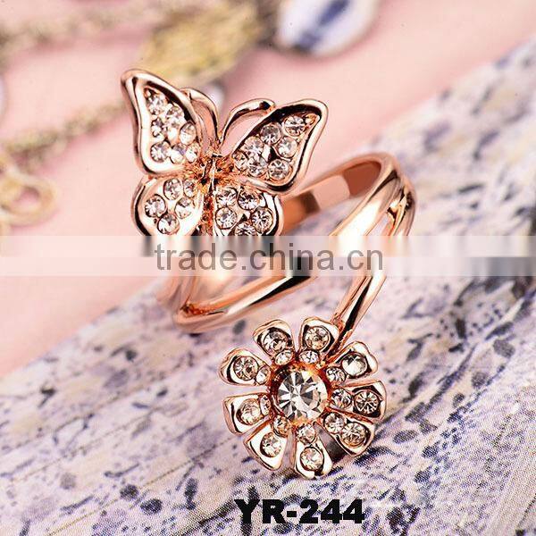 2016 Hot Sale Cute Gold Smart Rhinestone Ring With Butterfly For Girlfriend