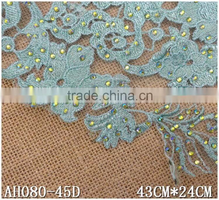 43*24cm Water Suloble Grenn Rhinestone Floral Cotton Crochet Lace Trimming Collar Neck Designs Kurt for Lady Garment Accessories