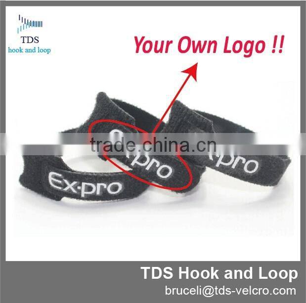 Hot sale Elegant black reusable custom logo hook and loop cable tie