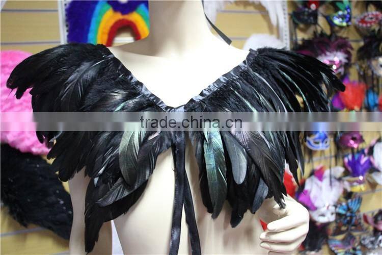 Wholesale Handmade Black Rooster Feather Cape Shawl For Wedding Dress Decoration