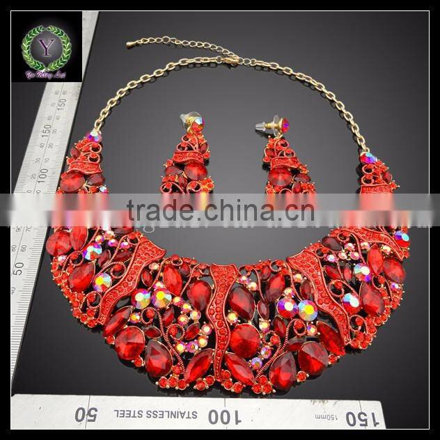Wholesale Indian bridal women costume jewelry sets top quality heart shape hot-sale necklace and rings jewelry sets kHK715