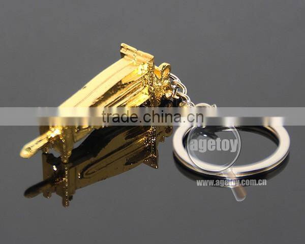 3D Mini Pile Hammer Shaped Three-dimensional Drop Hammer Gold Color Alloy Metal Pile Driver Keyring
