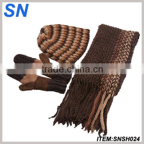 Coffee color scarf hat glove sets for ladies