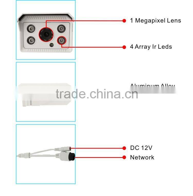 H.264 Outdoor IR 100M HD 720P 1Megapixel HD Bullet IP Camera