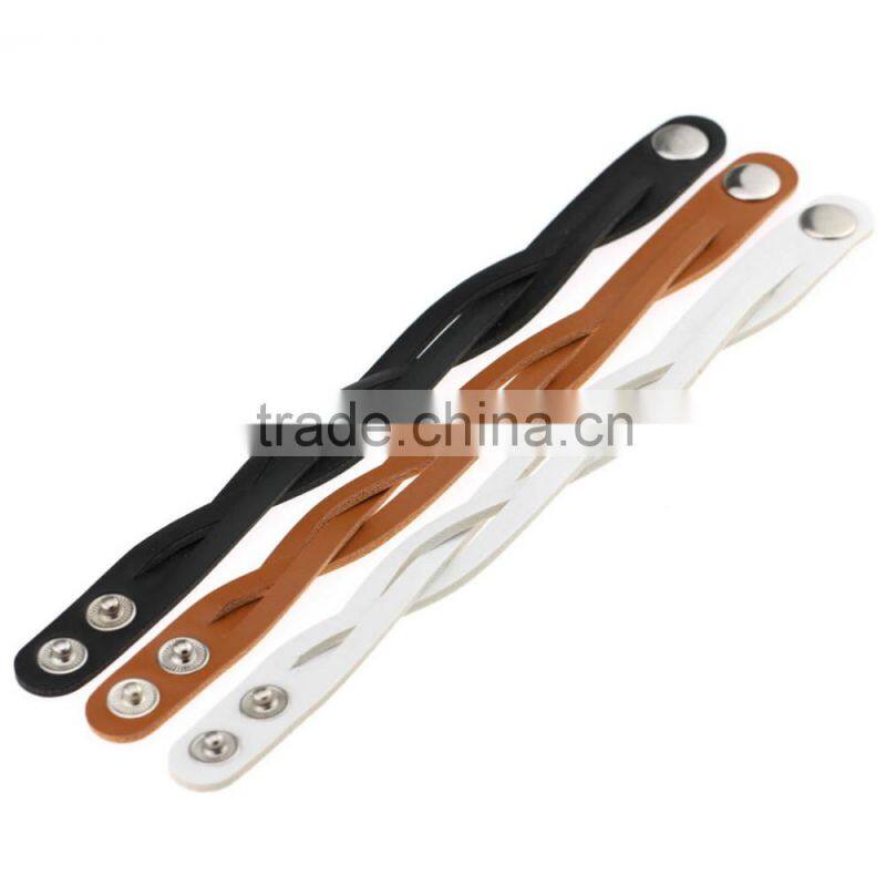 Handmade Weave Wrap Leather Snap Button Bracelet for Men and Women Gifts