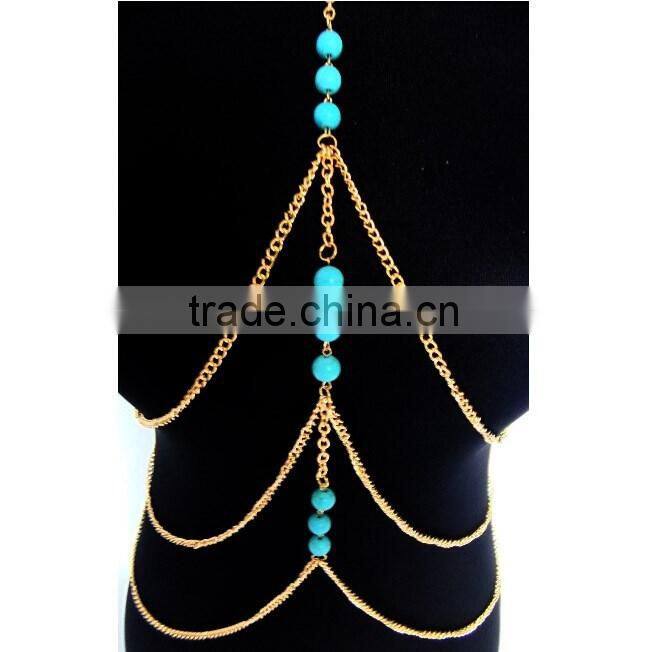 2016 Factory Wholesale Metal Body Chain With Green Stone